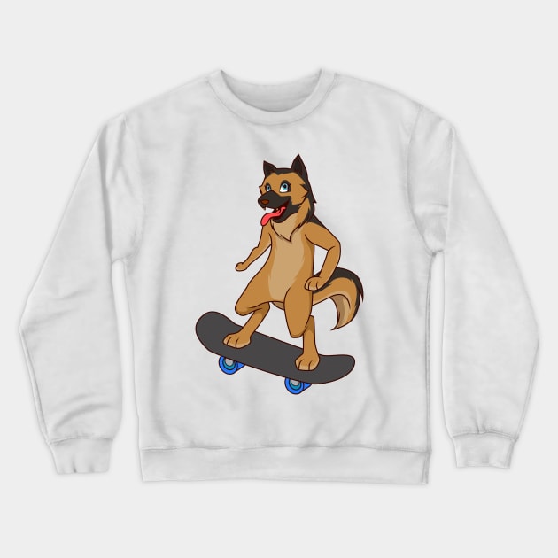 Cartoon shepherd dog riding skateboard Crewneck Sweatshirt by Modern Medieval Design